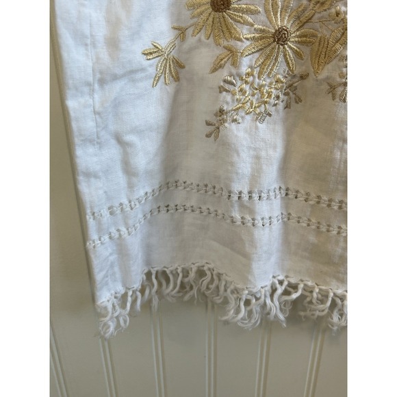 Liz Claiborne Skirt Women Size 4P VTG Y2K Linen White Embroidered Fringe - Picture 4 of 8